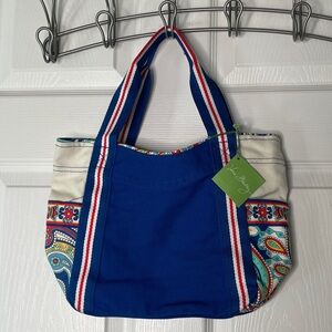 NWT Vera Bradley Floral Small Colorblock Canvas Tote Bag Marina Paisley